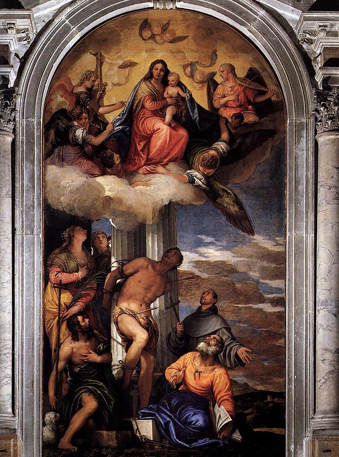 Virgin Assumed with the Saints (1564-65) by Veronese, oil on canvas, San Sebastiano, Venice