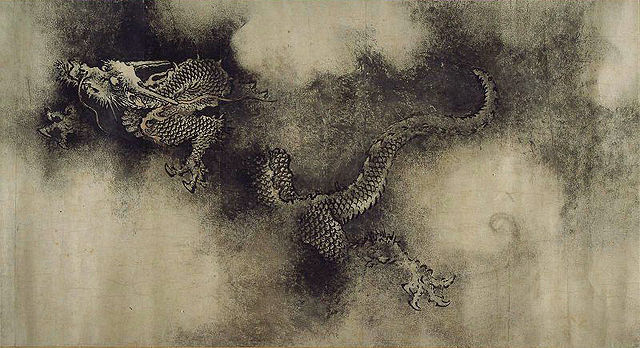 Detail from Nine Dragons (1244) by Chen Rong, ink and colour on Xuan paper, Museum of Fine Arts, Boston.