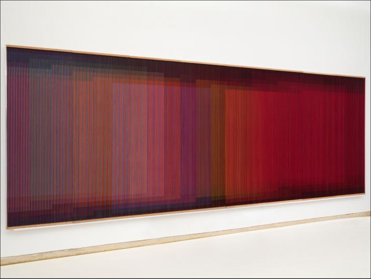 Physicromie No. 500 (1970) by Carlos Cruz-Diez, casein on PVC and acrylic strips on plywood, Colección Patricia Phelps de Cisneros ©