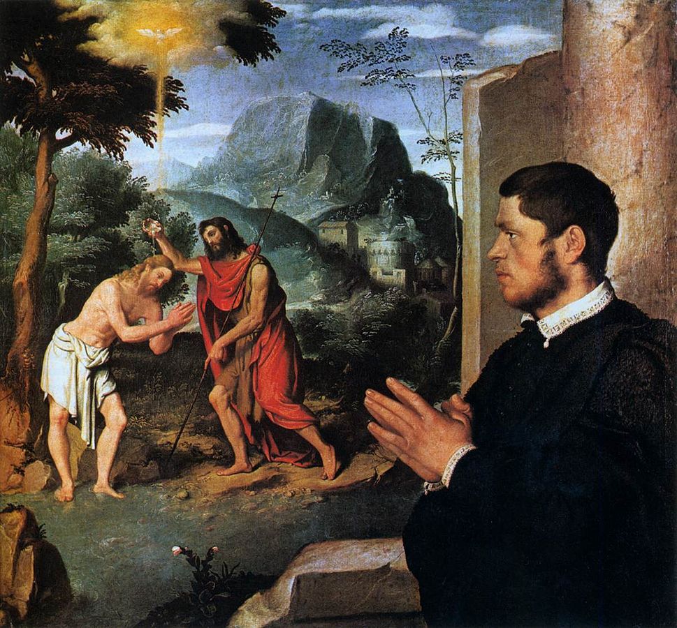 A Gentleman in Adoration before the Baptism of Christ (c.1555-60) oil on canvas, private collection of Gerolamo and Roberta Etro