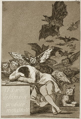The Sleep of Reason Produces Monsters (c. 1825-28) by Goya, Etching, aquatint, drypoint and burin, Prado, Madrid