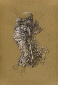 'Study for 'Return of Persephone' (c. 1890) by Frederic Leighton, black and white chalk on brown paper, Leighton House Gallery, London