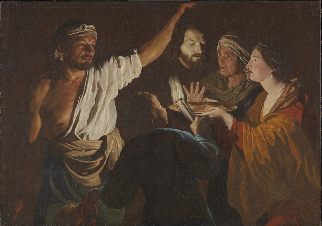 Salome receives the Head of John the Baptist (1630-2?) by Matthias Stom, oil on canvas, (c) National Gallery, London