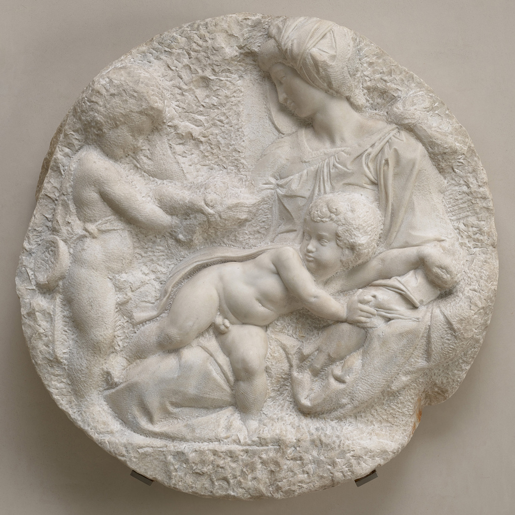 The Virgin and Child with the Infant Saint John the Baptist ('The Taddei Tondo') (c.1504-1505) by Michelangelo Buonarotti, marble, Royal Academy of Arts, London (03/1774) © Royal Academy of Arts, London; Photographer: Prudence Cuming Associates Limited